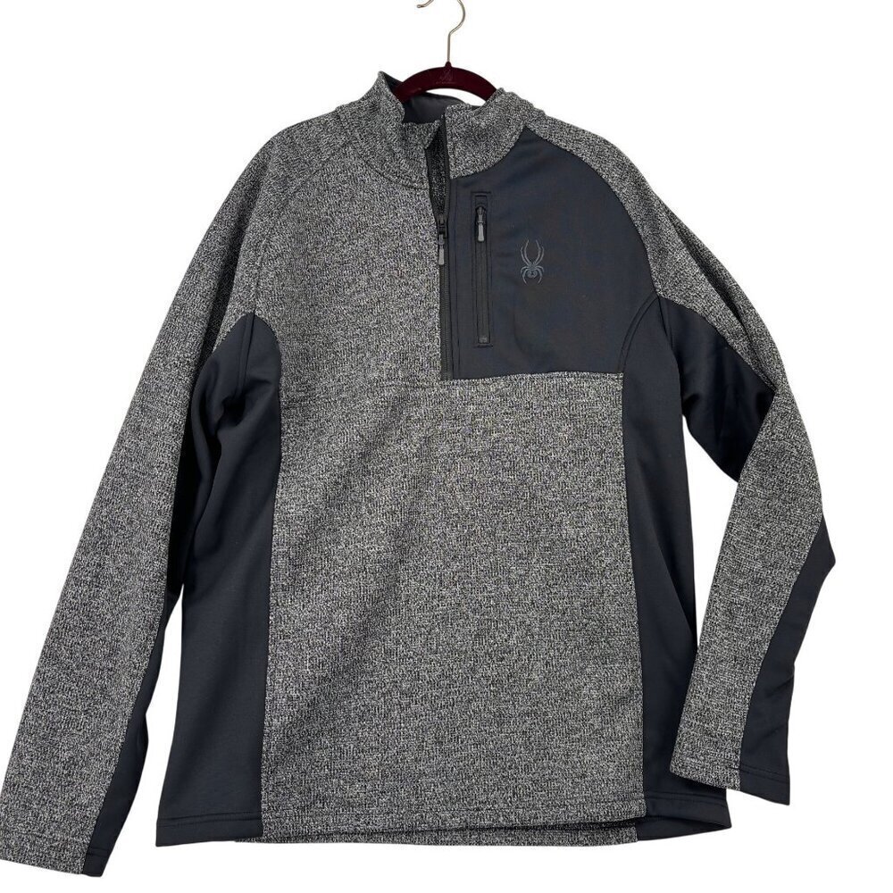 Spyder Half Zip Sweater Jacket Mens XL Gray Black Gait Knit Pullover Fleece Line